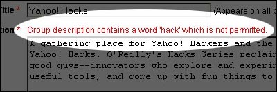 the word hack is not permitted at yahoo groups